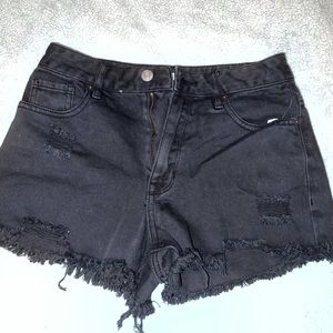 Black distressed high waisted jeans shorts